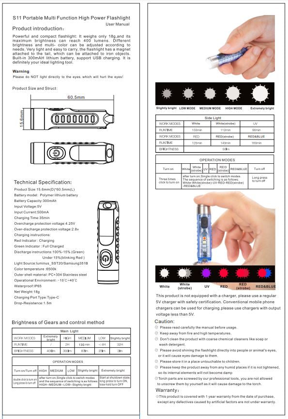 SPERAS S11 MINI MULTIFUNCTIONAL KEYCHAIN LIGHTS 400 LUMENS