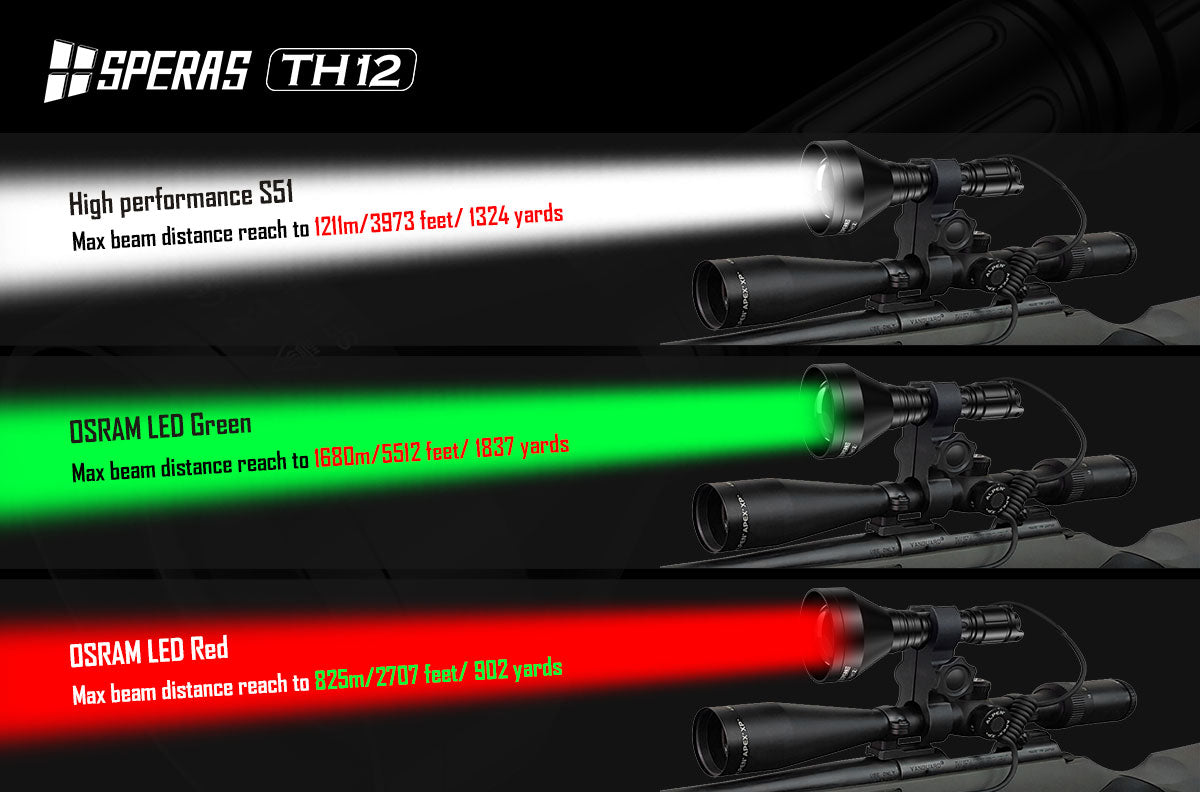 SPERAS TH12K PROFESSIONAL POWERFUL HUNTING FLASHLIGHT, THROW 1680 METERS, 600 LUMENS, 1 X 18650 (BLACK)