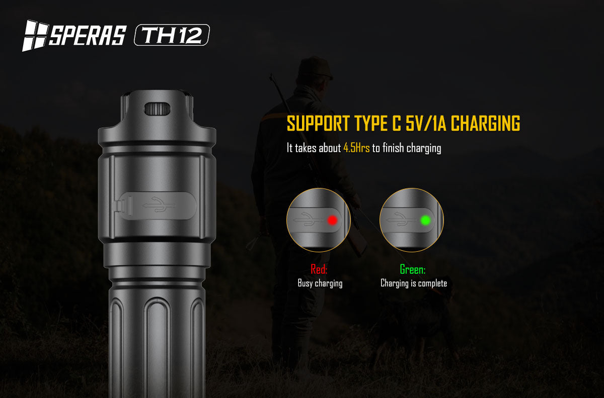 SPERAS TH12K PROFESSIONAL POWERFUL HUNTING FLASHLIGHT, THROW 1680 METERS, 600 LUMENS, 1 X 18650 (BLACK)