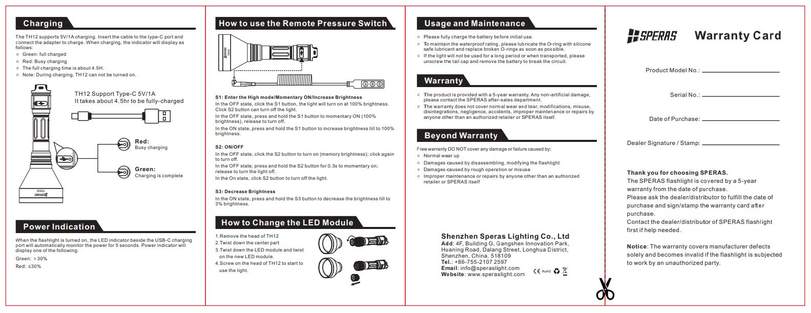 SPERAS TH12K PROFESSIONAL POWERFUL HUNTING FLASHLIGHT, THROW 1680 METERS, 600 LUMENS, 1 X 18650 (BLACK)