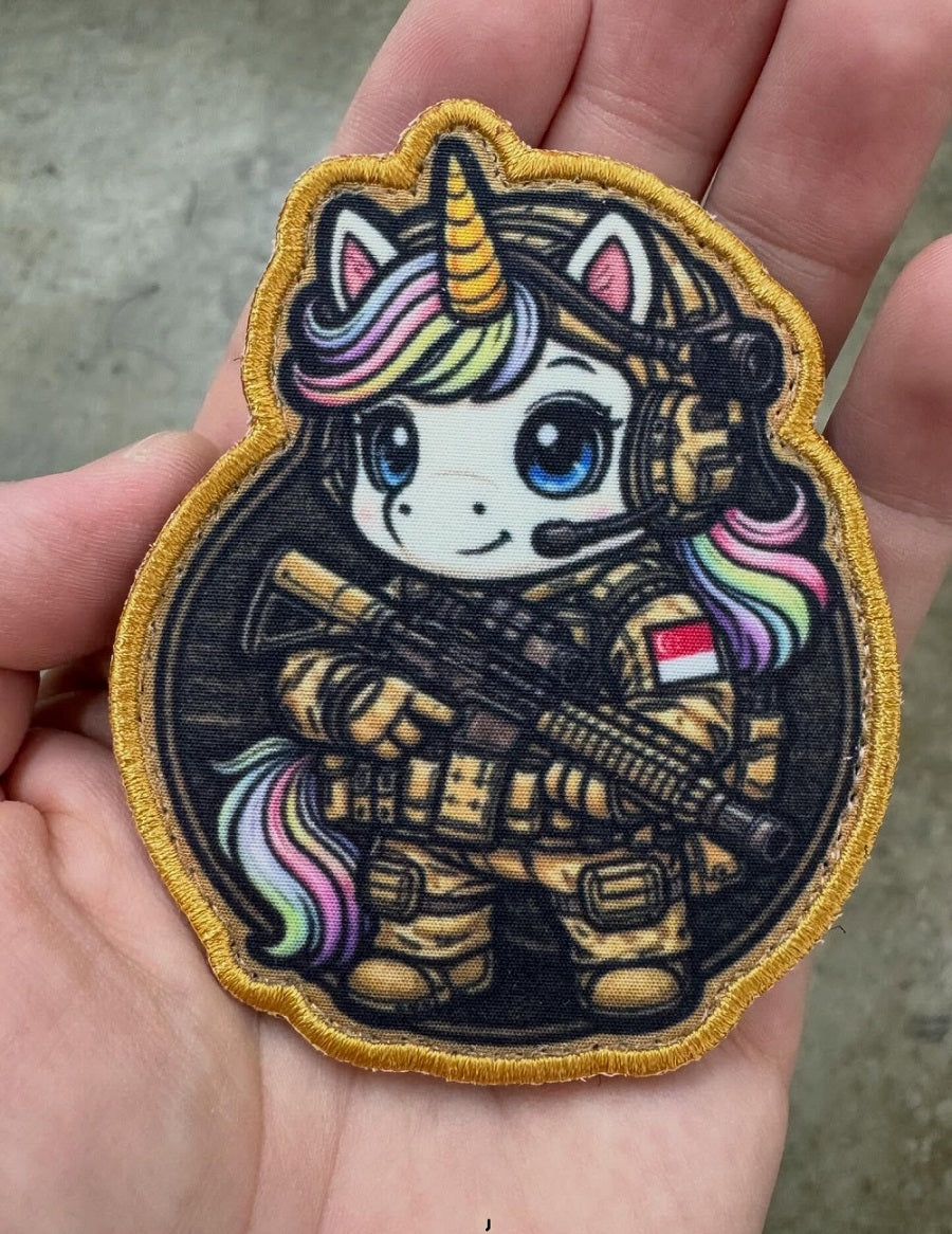 Tactical Unicorn Morale Patch (Full Color) – Cute Combat Operator Patch | Hook Velcro | 9.2cm x 7.4cm