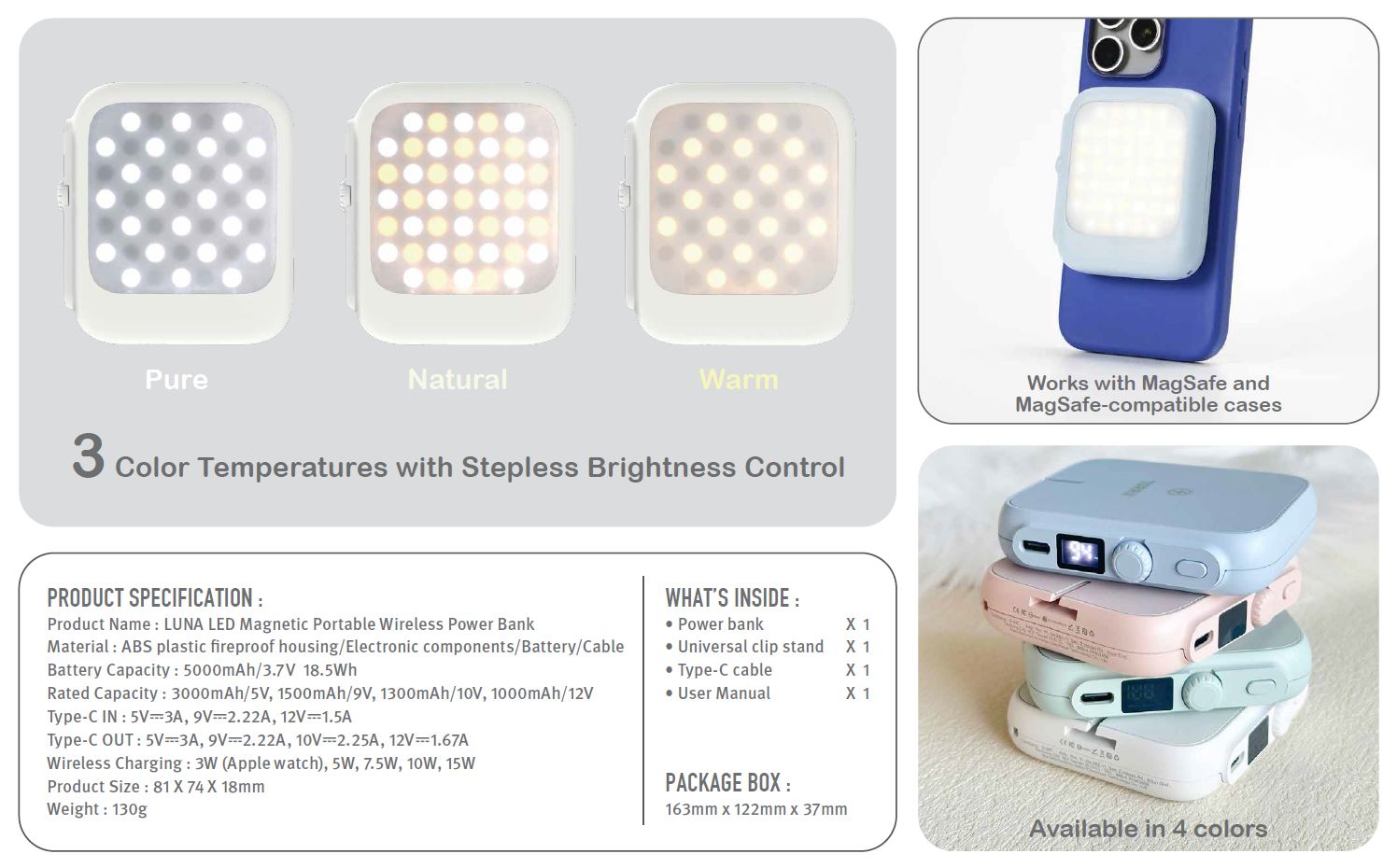 TORRII LUNA MAGNETIC POWERBANK 5000MAH WITH LED LIGHT - SG60 EDITION