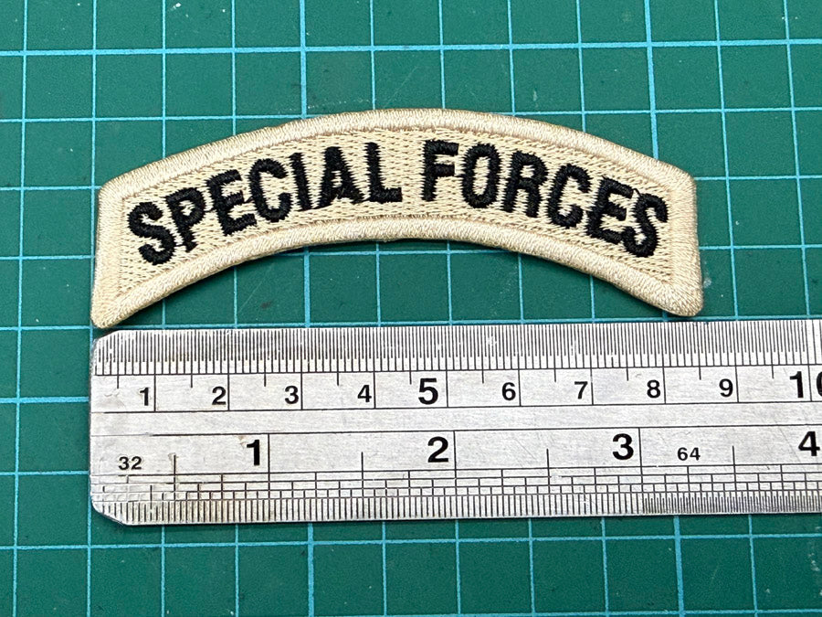 US Special Forces Tab, 100% Embroidery - Khaki (8.5 cm)