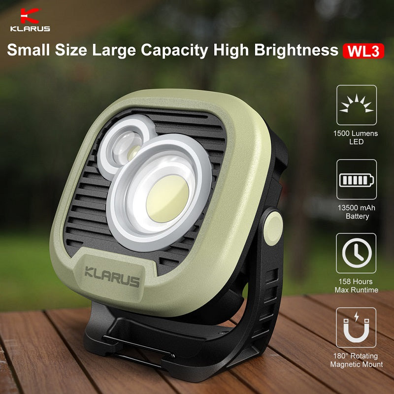 KLARUS WL3 13500MAH CAMPING LIGHT RECHARGEABLE WORK LIGHT - ARMY GREEN