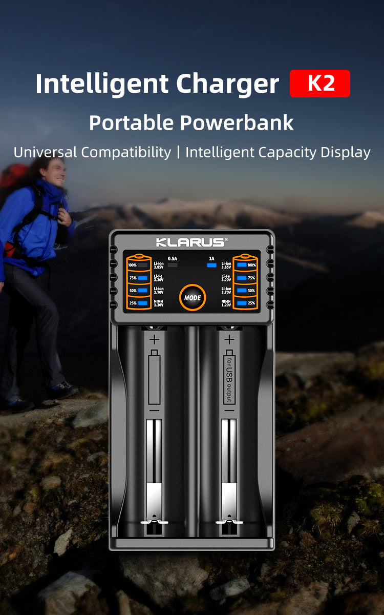 KLARUS K2 COMPACT SUPER HYBRID DUAL-BAY USB SMART CHARGER