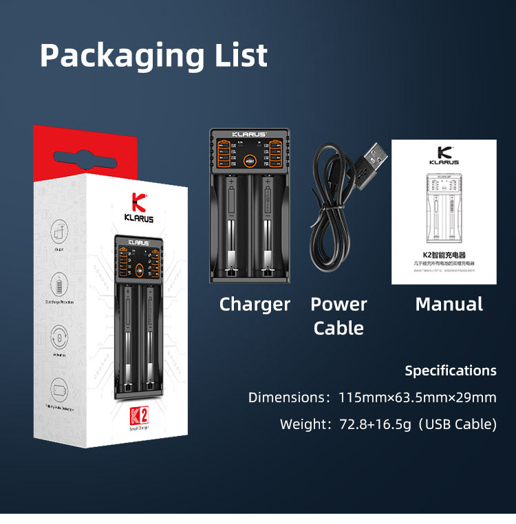 KLARUS K2 COMPACT SUPER HYBRID DUAL-BAY USB SMART CHARGER