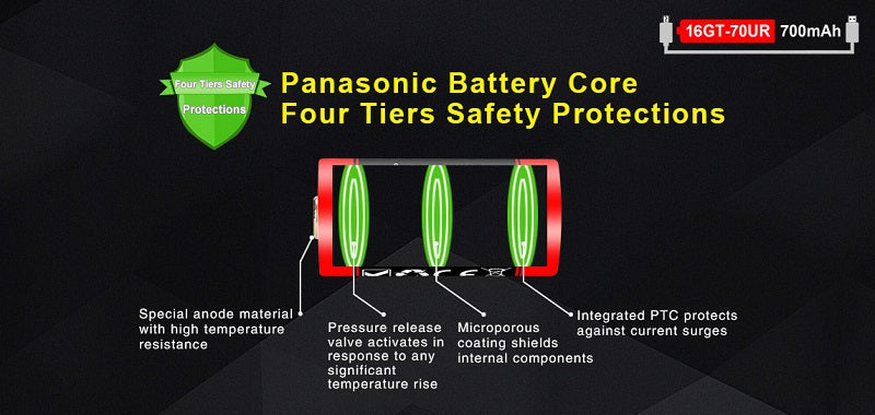 KLARUS 16GT-70UR 16340 BATTERY WITH MICRO-USB RECHARGING PORT