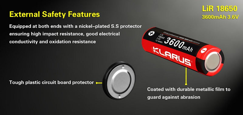 KLARUS 18GT-36 18650 3600mAh RECHARGEABLE LITHIUM BATTERY FOR XT11GT, XT12GT & OTHER