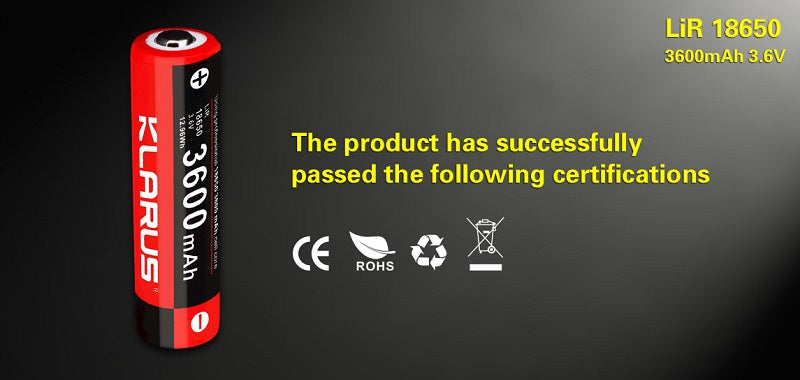 KLARUS 18GT-36 18650 3600mAh RECHARGEABLE LITHIUM BATTERY FOR XT11GT, XT12GT & OTHER