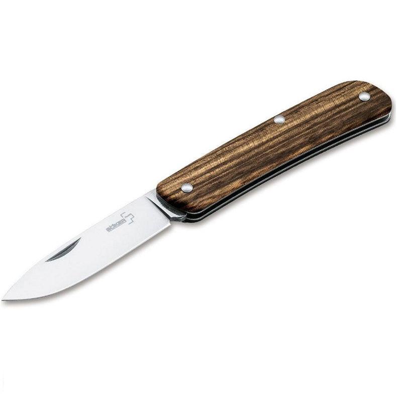 BOKER PLUS TECH-TOOL 1 POCKET KNIFE 2.75" DROP POINT BLADE, ZEBRA WOOD HANDLES (01BO843)