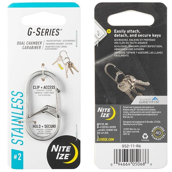 NITEIZE G-SERIES DUAL CHAMBER CARABINER - SIZE 2 - SILVER
