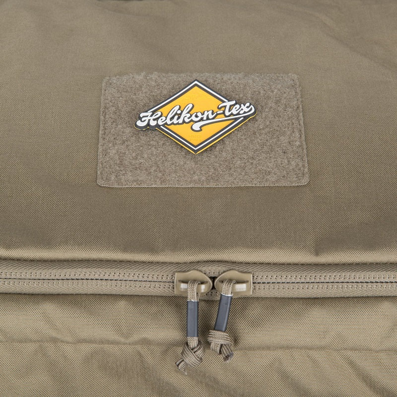 Close-up of YKK zipper and stitching on Helikon-Tex 70L bag