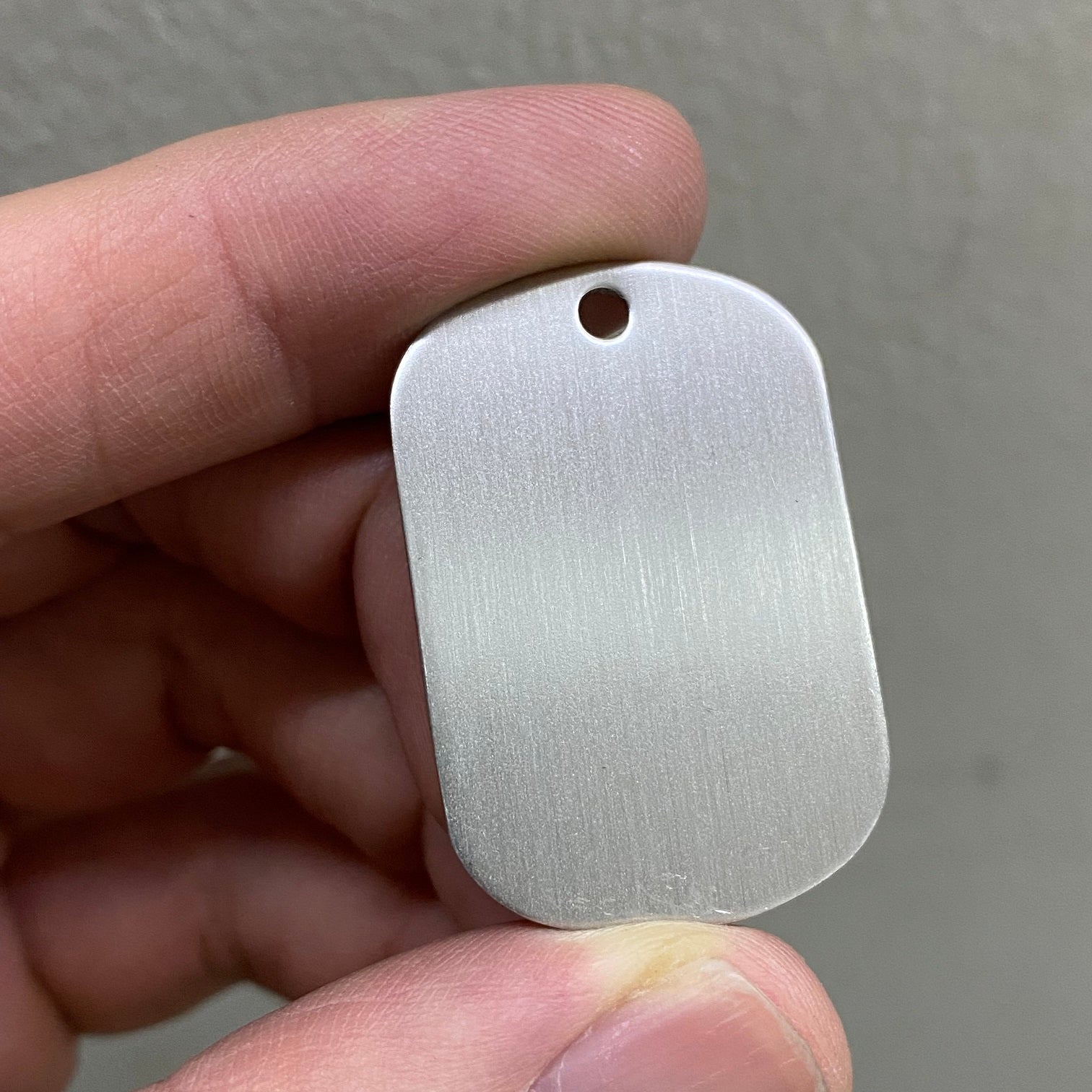 MINI MILITARY DOG TAG (BRUSHED STAINLESS STEEL, CLEARING AT LOWER PRICE DUE TO RANDOM SCRATCHES ON THE ENTIRE BATCH)