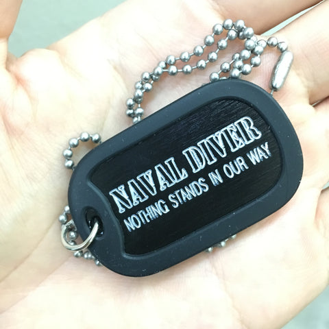 NAVAL DIVER NOTHING STANDS IN OUR WAY DOG TAG - BLACK