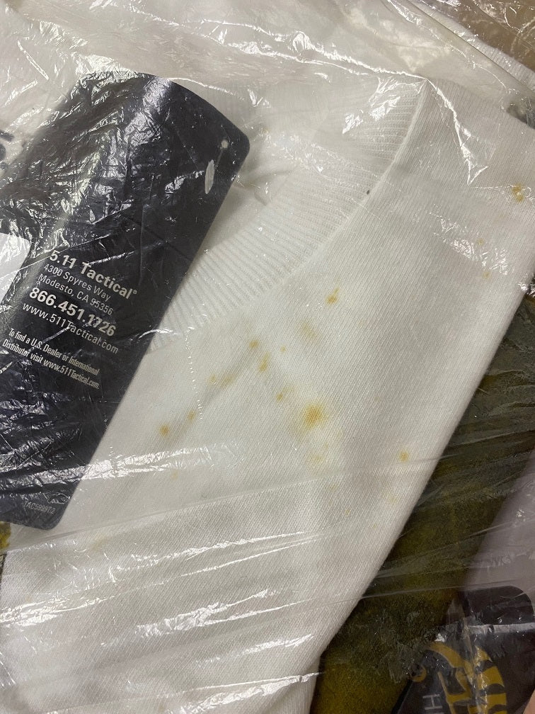 5.11 HIDDEN HUNTER T-SHIRT - WHITE (ENTIRE BATCH WITH YELLOW SPOTS DUE TO AGING STOCK)
