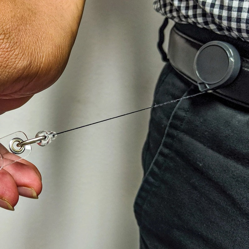 KEY-BAK MINI-BAK BADGE REEL WITH A STEEL BELT CLIP ATTACHMENT AND CLEAR I.D. BADGE HOLDER (24" NYLON CORD)