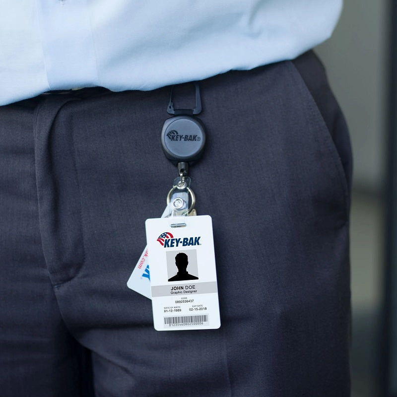 KEY-BAK SIDEKICK RETRACTABLE KEYCHAIN & BADGE REEL WITH CARABINER KEY RING AND TWIST-FREE CLEAR VINYL I.D. STRAP (24" KEVLAR CORD)