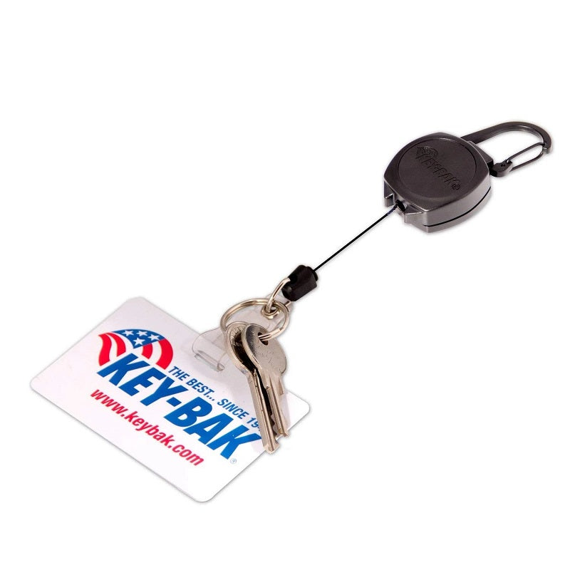 KEY-BAK SIDEKICK RETRACTABLE KEYCHAIN & BADGE REEL WITH CARABINER KEY RING AND TWIST-FREE CLEAR VINYL I.D. STRAP (24" KEVLAR CORD)
