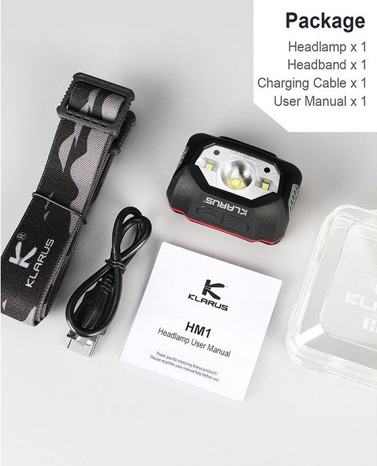 KLARUS HM1 SMART-SENSING RECHARGEABLE LED HEADLAMP - CREE XPG-3 - USES BUILT-IN 1800MAH LI-ION BATTERY PACK - 440 LUMENS