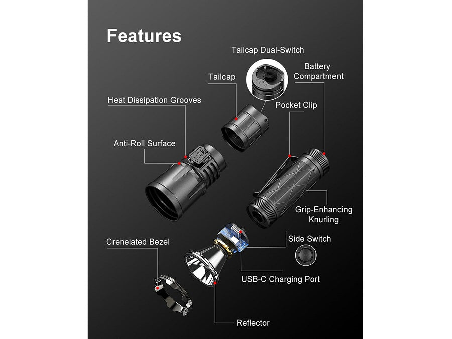 KLARUS XT21X PRO RECHARGEABLE LED FLASHLIGHT - CREE XHP70.2 - 4400 LUMENS - INCLUDES 1 X 21700