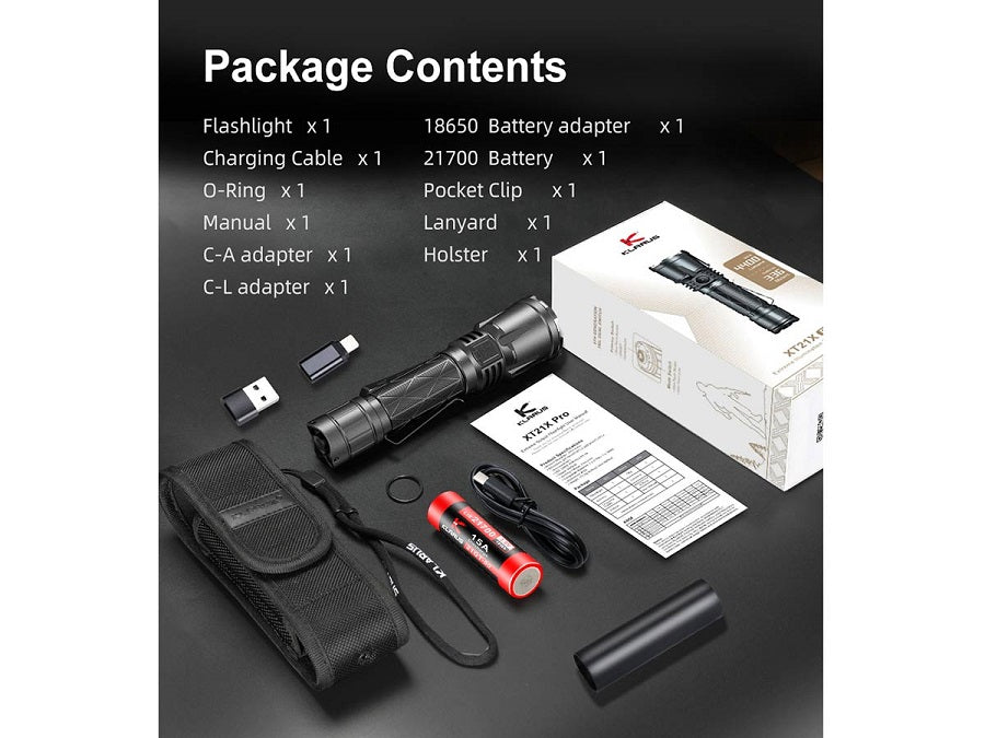 KLARUS XT21X PRO RECHARGEABLE LED FLASHLIGHT - CREE XHP70.2 - 4400 LUMENS - INCLUDES 1 X 21700