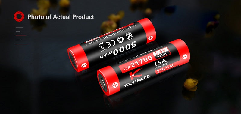 KLARUS 21GT-50 5000mAh 3.6V PROTECTED HIGH-DRAIN 15A LITHIUM BUTTON TOP BATTERY