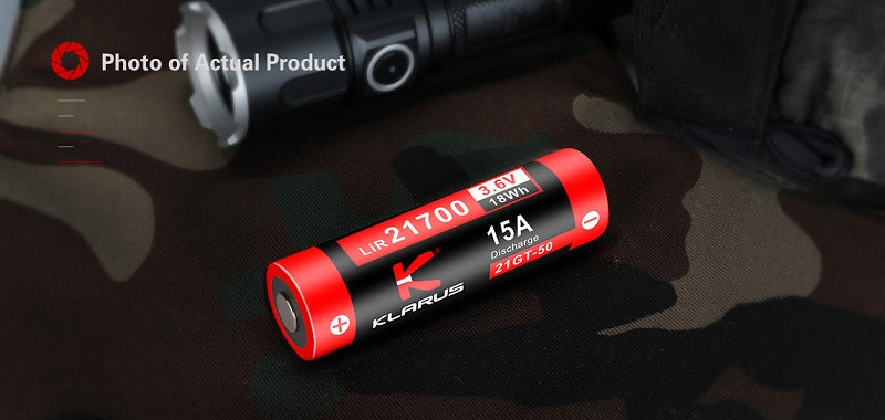 KLARUS 21GT-50 5000mAh 3.6V PROTECTED HIGH-DRAIN 15A LITHIUM BUTTON TOP BATTERY