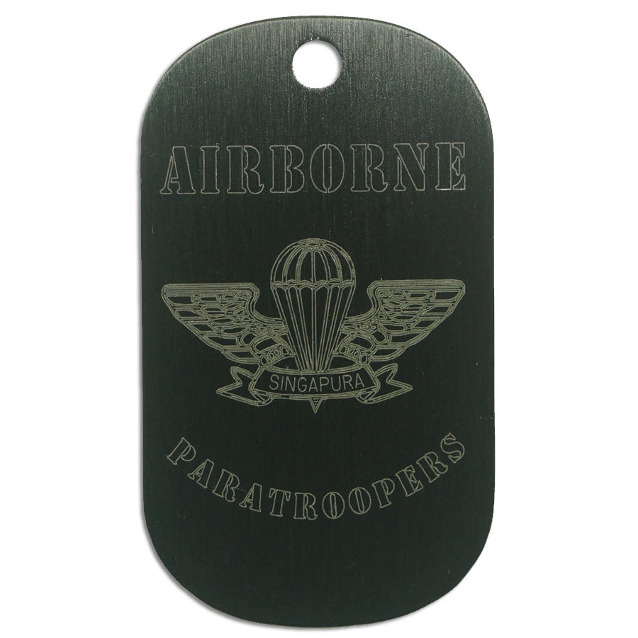 LASER ENGRAVED BLACK ANODIZED LOGO DOG TAG - AIRBORNE PARATROOPERS
