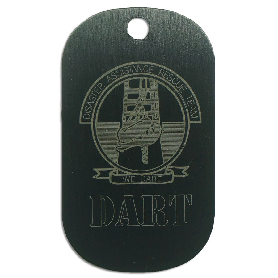 LASER ENGRAVED BLACK ANODIZED LOGO DOG TAG - DISASTER ASSISTANCE RESCUE TEAM (DART)
