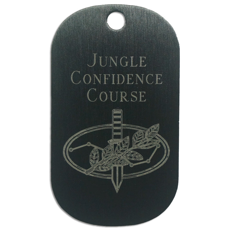 LASER ENGRAVED BLACK ANODIZED LOGO DOG TAG - JUNGLE CONFIDENCE COURSE (JCC)