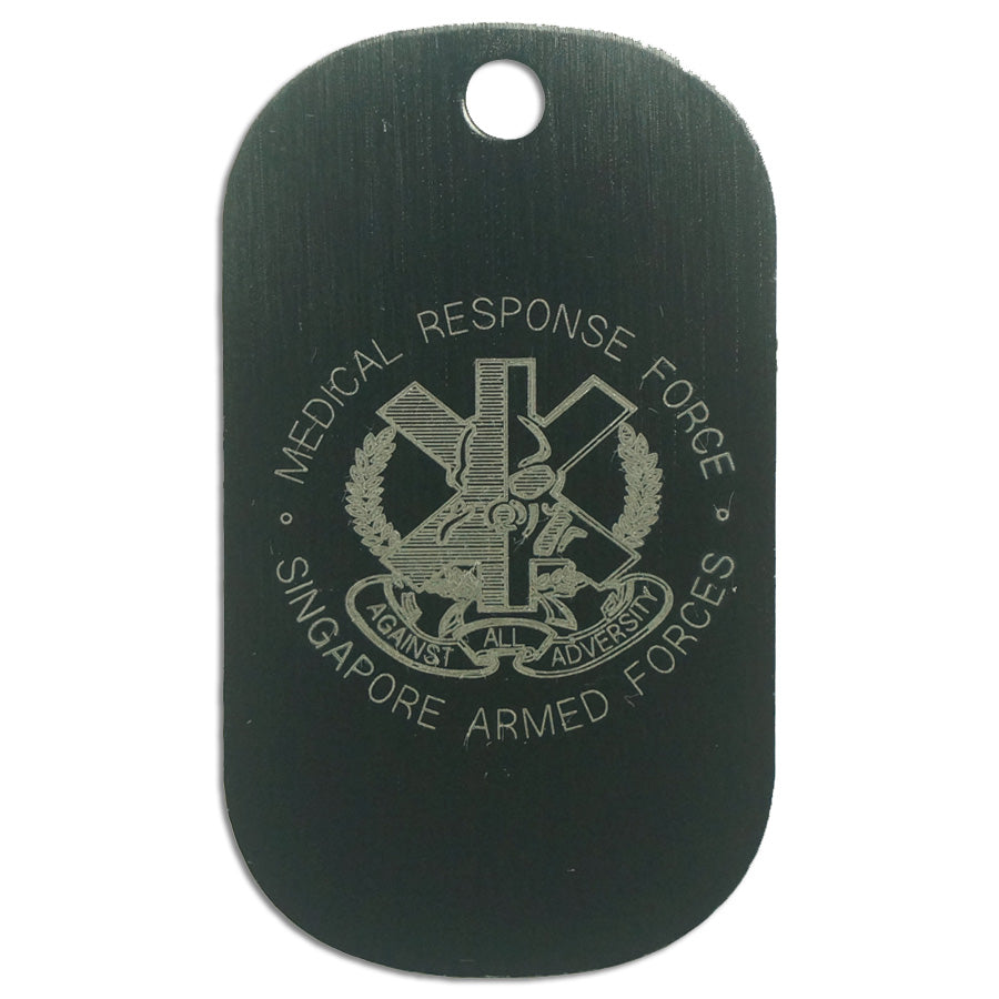 LASER ENGRAVED BLACK ANODIZED LOGO DOG TAG - MEDICAL RESPONSE FORCE