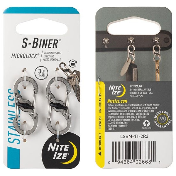 NITEIZE S-BINER MICROLOCK - STAINLESS STEEL DOUBLE-GATED 2-PACK - SILVER
