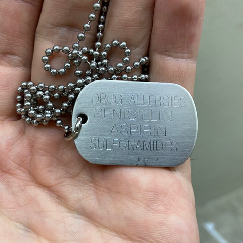 MINI MILITARY DOG TAG (BRUSHED STAINLESS STEEL, CLEARING AT LOWER PRICE DUE TO RANDOM SCRATCHES ON THE ENTIRE BATCH)