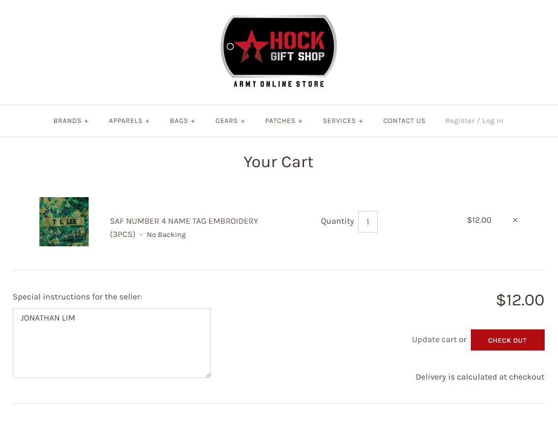 LBV NAME TAG (BOLD FONT, VELCRO BACKING) - Hock Gift Shop | Army Online Store in Singapore