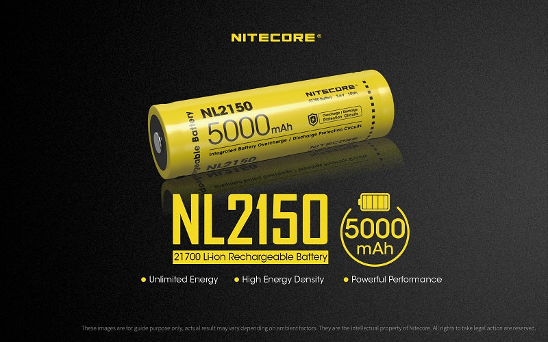 NITECORE NL2150 21700 5000MAH 3.6V PROTECTED LITHIUM ION (LI-ION) BUTTON TOP BATTERY (OLD STOCK CLEARANCE)