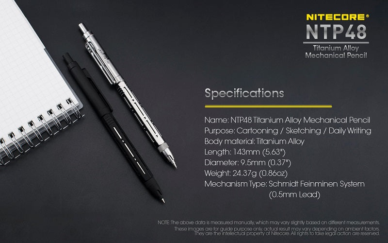 NITECORE NTP48 TITANIUM ALLOY MECHANICAL PENCIL - GLOSS SILVER