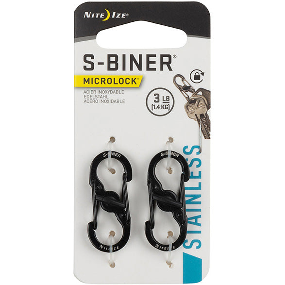 NITEIZE S-BINER MICROLOCK - STAINLESS STEEL DOUBLE-GATED 2-PACK - BLACK