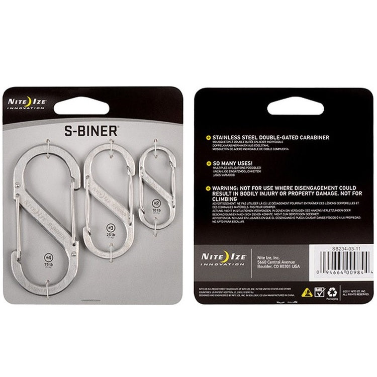 NITEIZE STEEL S-BINER (3 PIECE PACK) - SILVER
