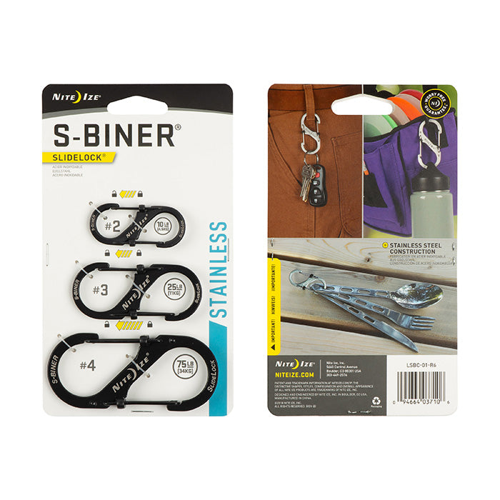 NITEIZE SLIDELOCK STEEL S-BINER (3 PIECE PACK) - BLACK