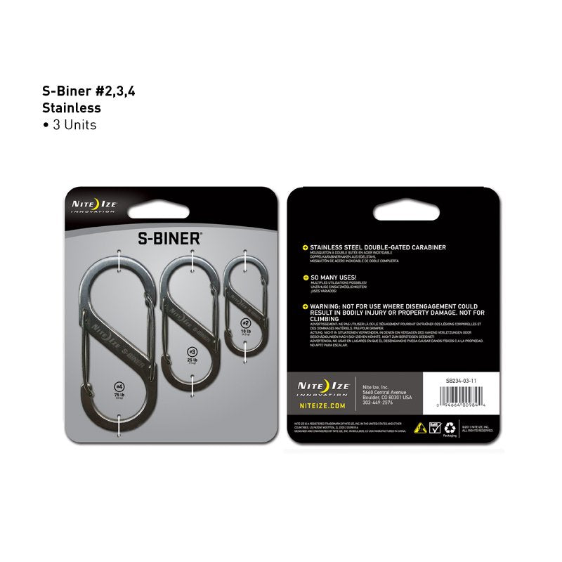 NITEIZE STEEL S-BINER (3 PIECE PACK) - SILVER