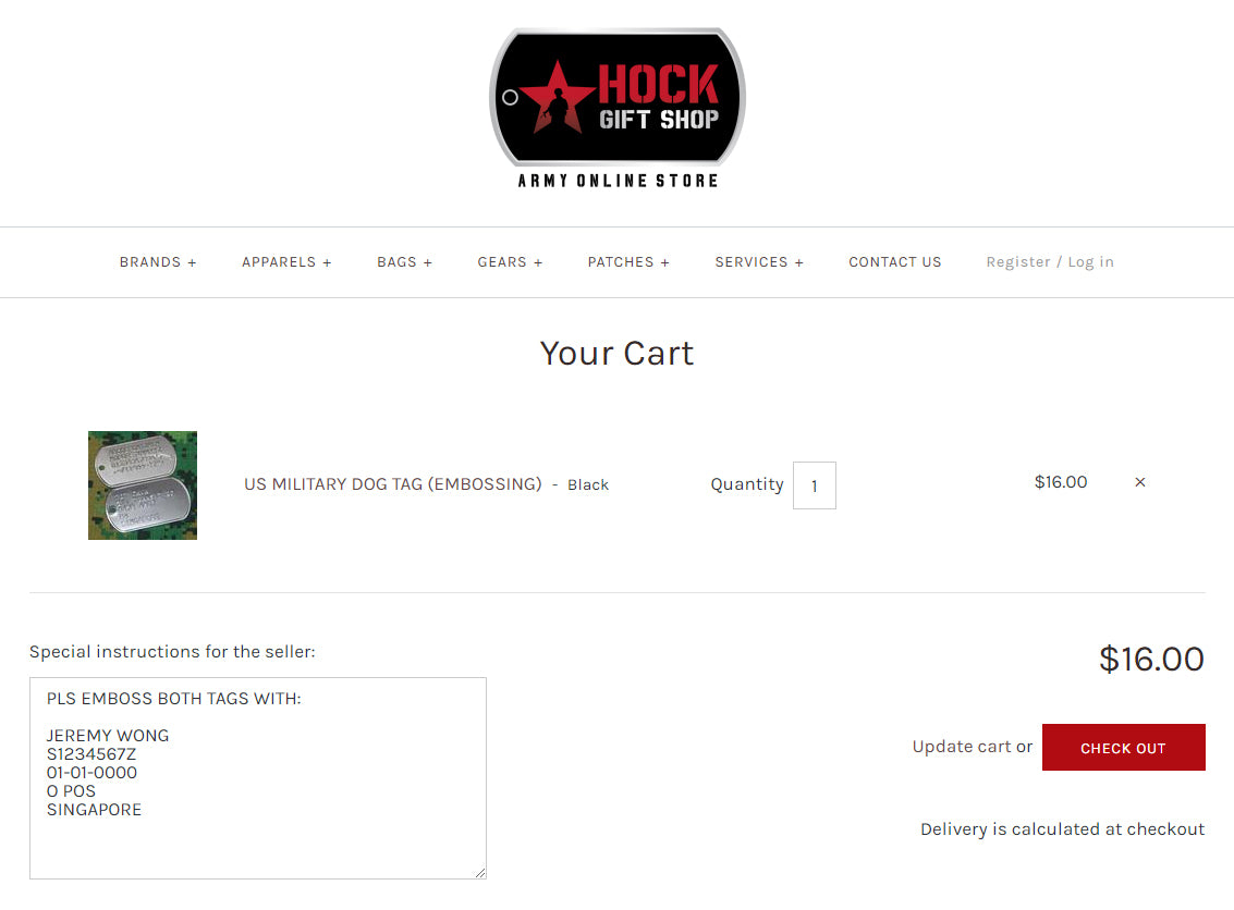 US MILITARY DOG TAG (EMBOSSING)